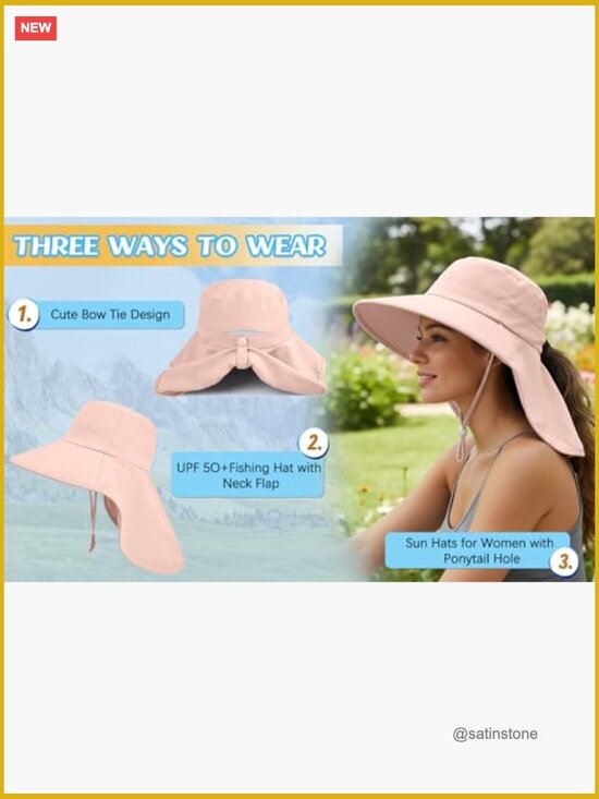 Wide Brim Sun Hat with Neck Flap Ponytail Hole UPF 50+ UV Protection Fishing main image 4